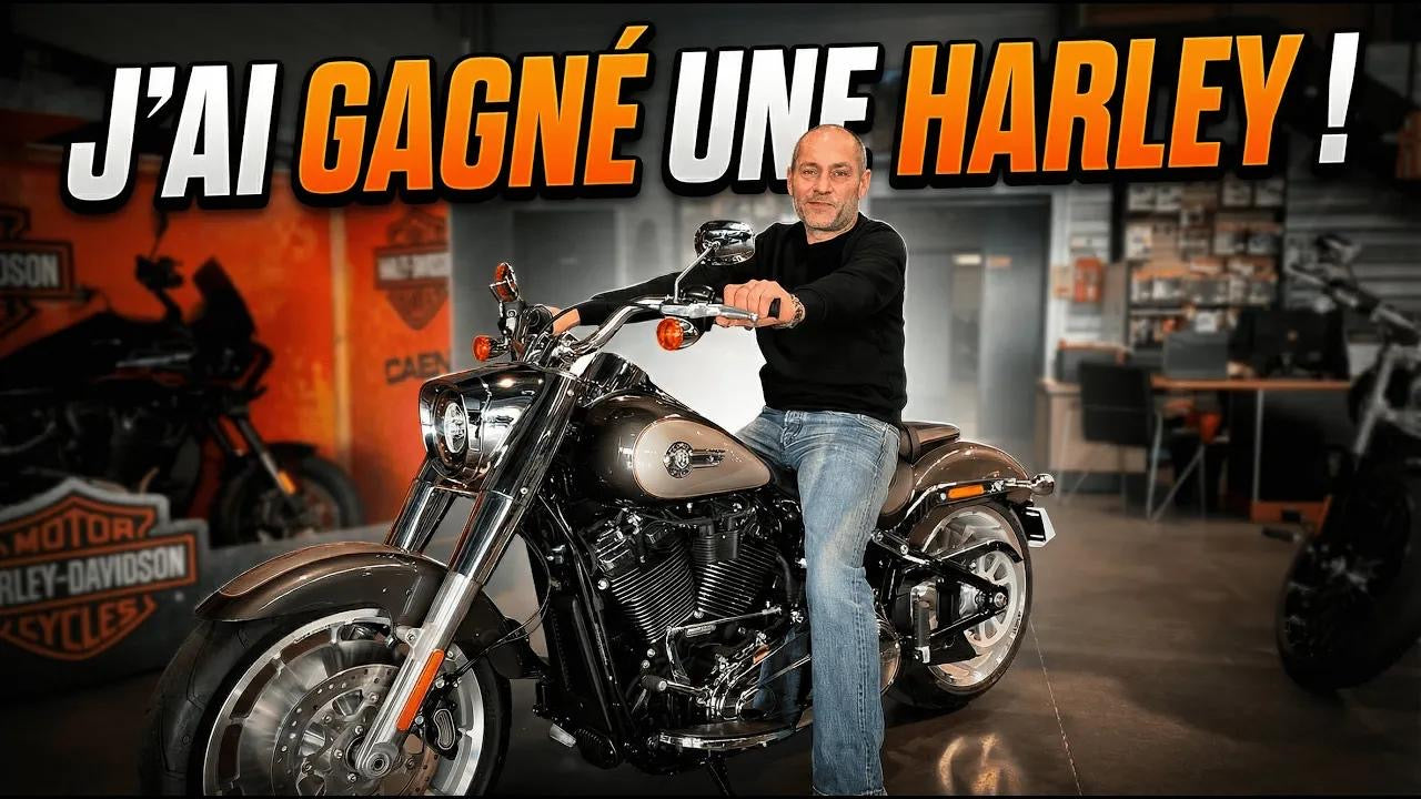 Benoît, gagnant du premier jeu concours Fat Boy à la concession Harley-Davidson Caen